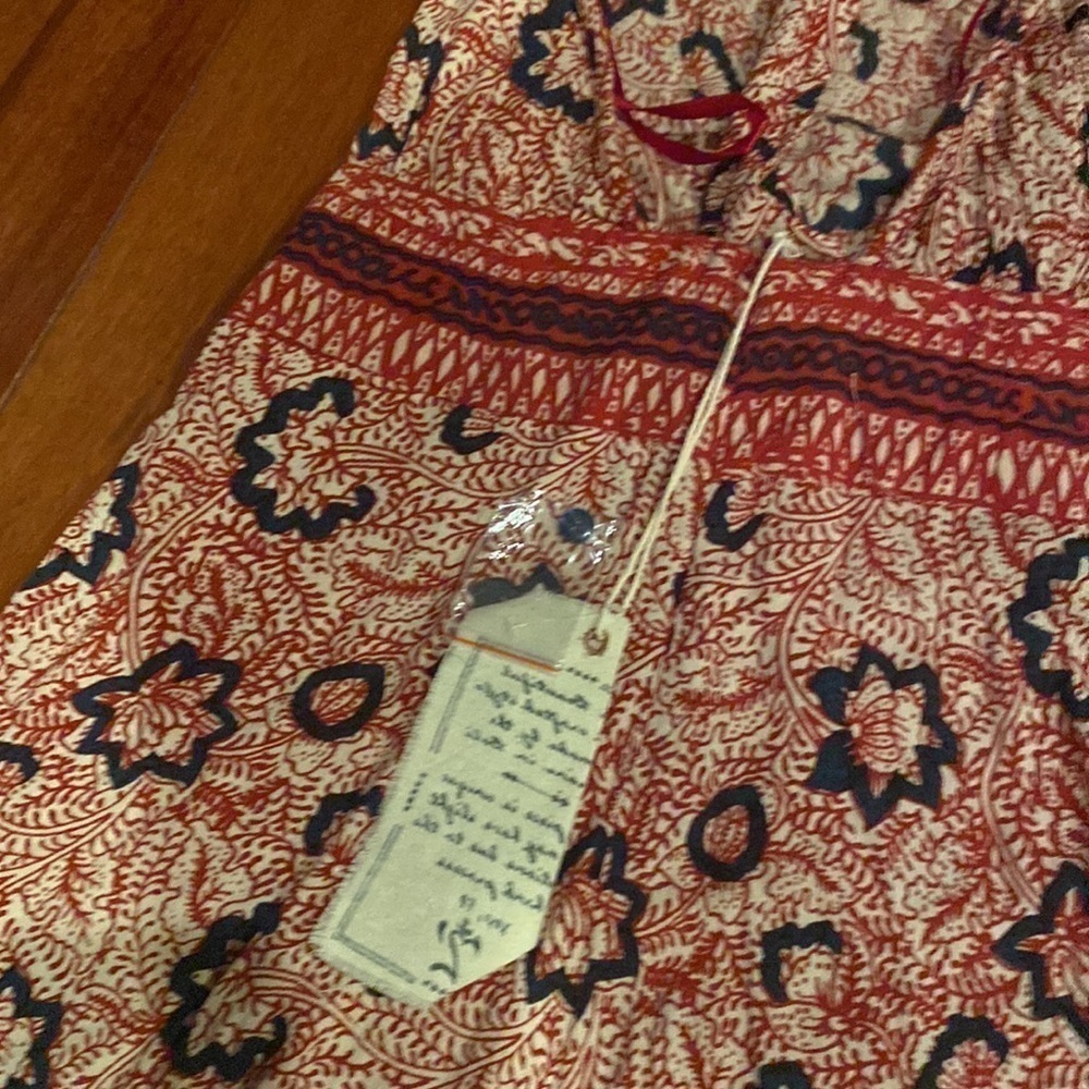 FREE PEOPLE burgundy, cream, and navy Boho one-shoulder jumpsuit - Picture 8 of 9